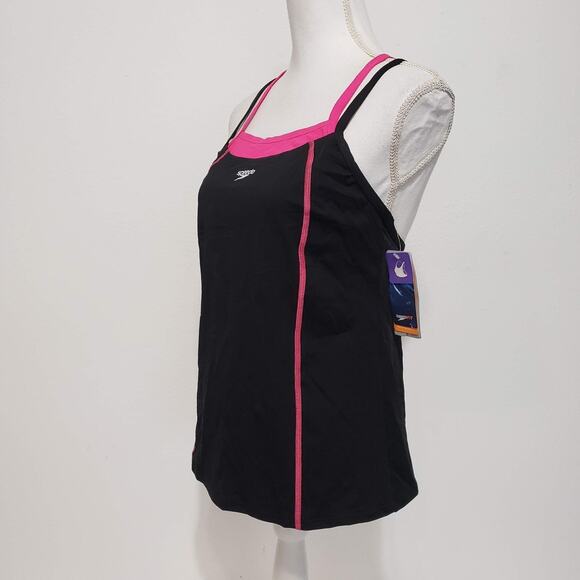 NEW!! Speedo Fit SIZE 8 Black Pink Sport Tankini Top Built Bra Endurance 7723132 - Picture 5 of 14